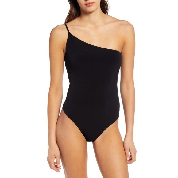 Leith Tops - LEITH One-Shoulder Bodysuit Plus Size Black 4X
